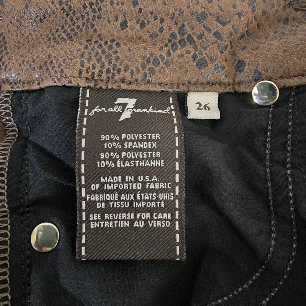 7 For All Mankind Choc Brown Snakeskin Skinny Jeans Sz 26 Amazing Stretch - Picture 4 of 9